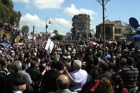 Demonstration by Turkish Cypriots, April 2011, photograph. Courtesy of Basak Senova.
