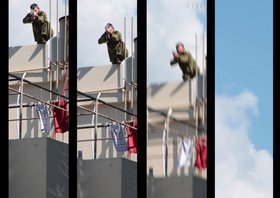 Rabih MROU&Eacute;, Still from Shooting Images, 2012. Video. 9:14 min.