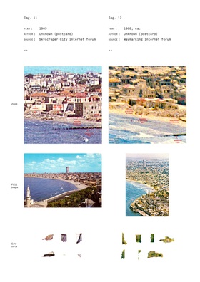 Iso-photographic drawings that piece together cut-outs from uncovered pho- tographs dating from 1917 to the late 1970s. Included here are the select photographs taken from the vantage point of Jaffa&rsquo;s summit looking to Tel Aviv.