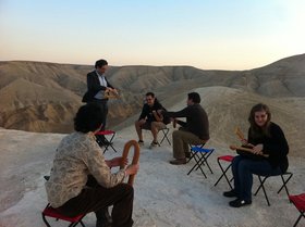 Gustavo Ciriaco and Andrea Sonnberger, Neighbours, 2011, performance, The Jerusalem Show 2011. Photograph by Bisan Abu Eisheh. Courtesy Al-Ma'mal Foundation, Jerusalem.
