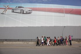 Adelita Husni Bey, Clays Lane Live Archive, 2009&ndash;2012, documentation of events held alongside the exhibition, curated by Adelita Husni-Bey and Shama Khanna. &lsquo;Walking is not an Olympic Sport; a Poem-Walk around an Olympic Borderland&rsquo; with Jude Bloomfield and Francesca Weber-Newth. Courtesy of the artist.