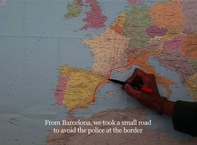 Bouchra Khalili, still from Mapping Journey #7, from the series Mapping Journey, 2008-2011, video, 6'. Courtesy of the artist and Galerieofmarseille, Marseille.