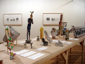 Michael Rakowitz, The Invisible Enemy Should Not Exist (Recovered, Missing, Stolen Series), 2007, middle eastern packaging and newspapers, glue, variable dimensions, installation view at Lombard-Freid Projects, New York, NY. Courtesy the artist and Lombard Freid Gallery.