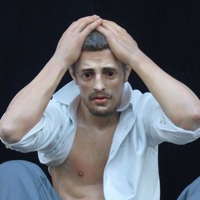 Reza Aramesh, <i>Action 103. City of Ramadi, west of Baghdad, March 2006</i> (detail), 2011, polychrome limewood, glass and wood veneers.