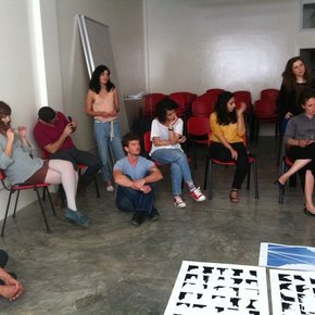 Home Workspace Program participants and professors at a critique session, April 2012. Courtesy of Home Workspace, Beirut.