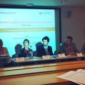 <em>Palestine and the Changing Regional Context,</em> Chair Professor Rosemary Hollis with panelists Jane Jackman, Anthony Silkoff, Salem Dandan, Alaa Tartir