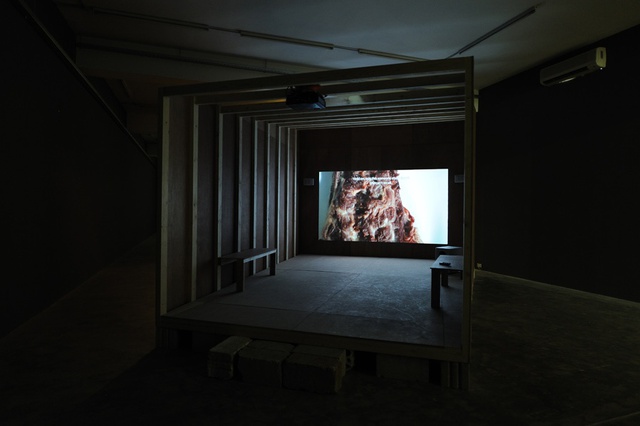 Mounira Al Solh, Now Eat My Script, 2014. Installation view, HD video with color and sound, 24&rsquo;50&rdquo;.