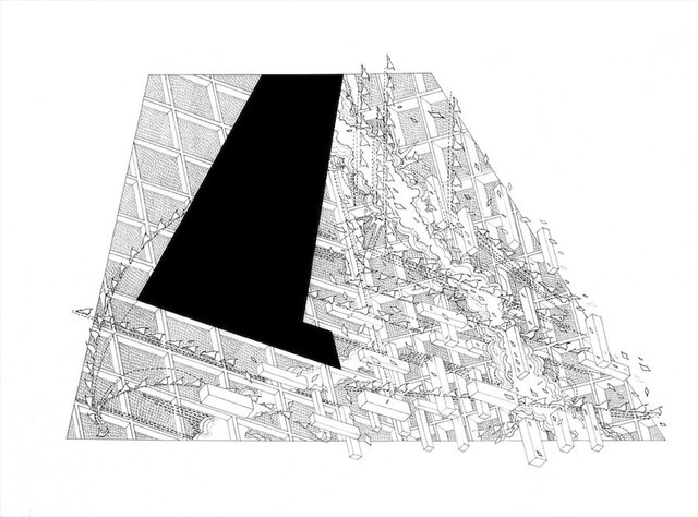 Seher Shah, Unit Object (plane shift), 2011, graphite and gouache on paper, 56 x 76 cm. Courtesy of the artist. 