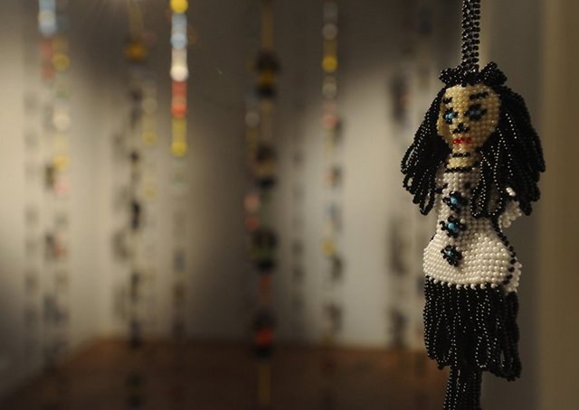 Zeren G&ouml;ktan, Ultrasonic, detail, bead work, size variable, installation view, Istanbul, 2013. Image courtesy of the artist.