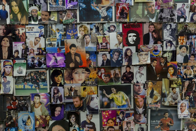 Shuruq Harb, The Keeper, 2011&ndash;13 (detail). Installation with video, includes photographs, wires, clips, and street sign, dimensions variable. Installation view: Darat al Funun, Amman.