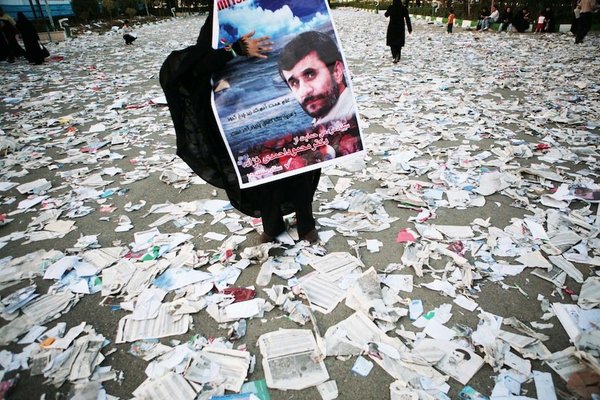 <p>Newsha Tavakolian, 2011</p><p>Photograph</p><p>Courtesy of the artist</p><p>Â </p><p>9: Supporters of incumbent President Mahmoud Ahmadinejad gathering at Tehran's Grand Mosque, a sprawling complex in the centre of town. Tens of thousands gathered here on Monday to hear Ahmadinejad speak, but large crowds prevented him from reaching the stage, cancelling his speech.</p>&nbsp;