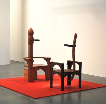 <p>Sama Alshaibi</p><p><em>vs. The Ruler, </em>2011</p><p>Installed, wood, leather, brass, speakers, sound, variable dimensions</p><p>Nadour Collection</p><p>Image courtesy of the artist and Lawrie Shabibi</p>&nbsp;