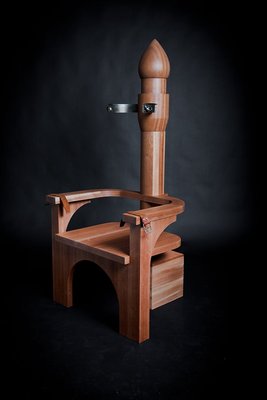 <p>Sama Alshaibi</p><p><em>vs. The Ruler, </em>2011</p><p>Detail of male throne, installation, wood, leather, brass, speakers, sound, variable dimensions</p><p>Nadour Collection</p><p>Image courtesy of the artist and Lawrie Shabibi</p>&nbsp;