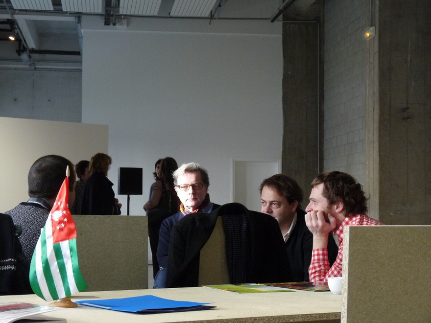 Eric Baudelaire, The Anembassy of Abkhazia, 2014. Detail. Performance with Maxim Gvindjia, B&eacute;tonsalon, Paris.