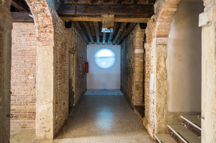 Rosana Palazyan, &ldquo;... Uma hist&oacute;ria que eu nunca esqueci...&rdquo; / &ldquo;... A story I never forgot...&rdquo;, 2013&ndash;15. Video installation &ndash; video 13 minutes; threads on the floor. Installation view, Mekhitarist Monastery of San Lazzaro degli Armeni, Venice.
