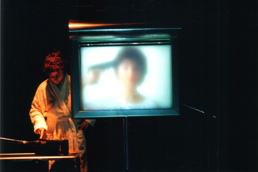 Rabih Mroué and Lina Georges Saneh, Biokraphia, 2002. Performance, Contemporary Arab Representations, Beirut / Lebanon 15 September–24 November 2002, Witte de With Center for Contemporary Art, Rotterdam.