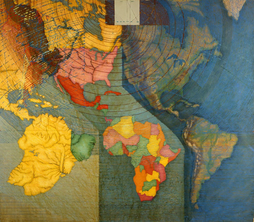 The World Biennial Forum No 2 (2014) used the &lsquo;Global South&rsquo; as a starting point for discussions on &lsquo;How to Make Biennials in Contemporary Times&rsquo;. Image from The World Biennial Forum website. Juan Downey, Mapa Mundi, 1979. Oil on linen. 180 x 205.