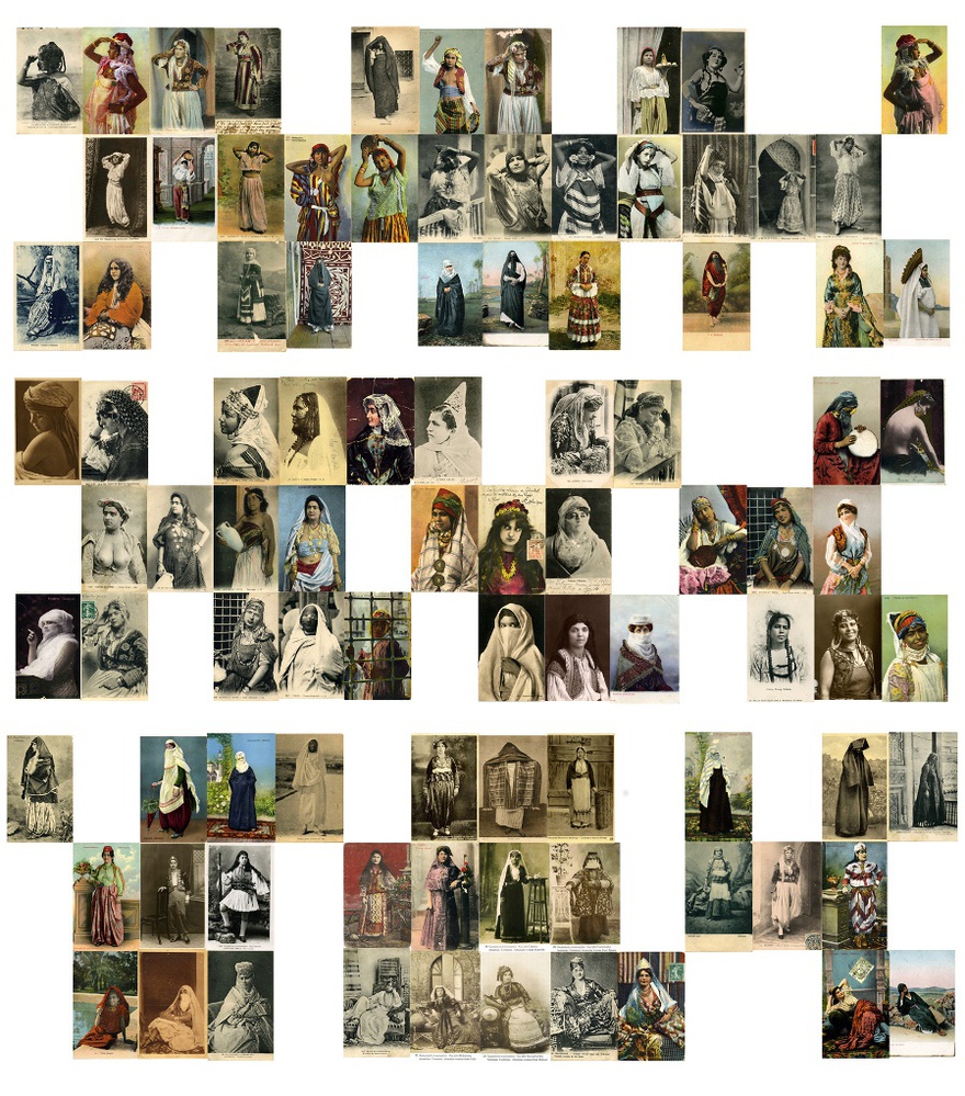 Aikaterini Gegisian, Self-Portrait as an Ottoman Woman, 2012-2014, work-in-progress. 93 archival postcards in 3 panels, unframed: 123.5 x 43.6 cm each.