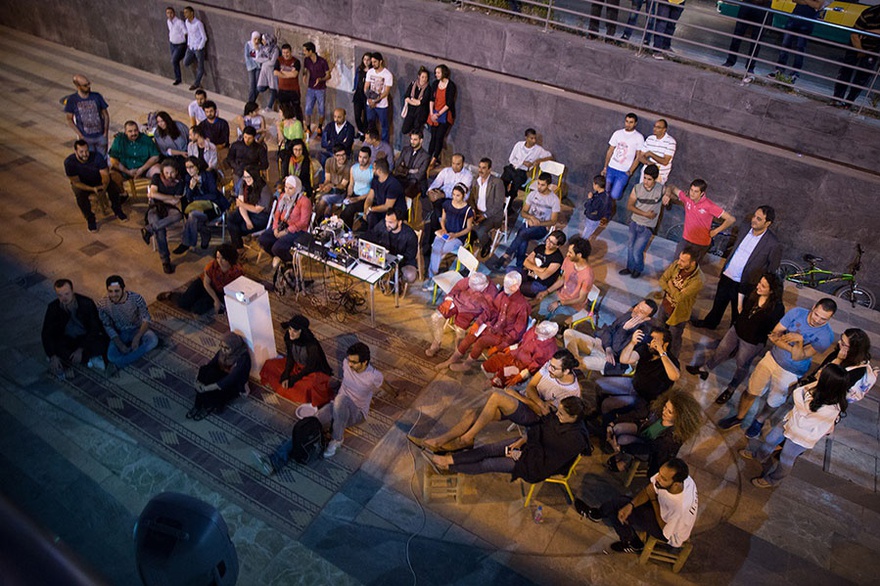 Public film screening at the conclusion of Bahbak Hashemi-Nezhad's workshop in Culture Street in Shmeisani, Spring Sessions 2016.
