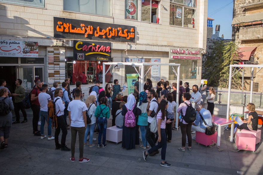 Majd Ammouri and Ahmad Nabil, Sitting, 2016. Installation and urban furniture at Dar mall, Jerusalem. REviewing Jerusalem #2: Return, 2016.